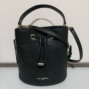 Karl Lagerfeld Paris™ Black Lace Embossed Maybelle Adele Bucket Bag-NWT